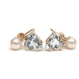 14K Gold Pearl & Crystal Heart Clip On Earrings