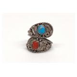 Vintage Turquoise & Corral Sterling Silver Ring