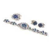 Trifari Blue & Silver Tone Demi-parure Jewelry Set