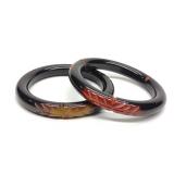 2 Vintage Carved Bakelite Overdye Bangle Bracelets