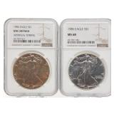 (2) 1986 $1 Silver Eagle Coins NGC (MS68 & UNC)