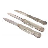 3 Victorian Ladies Fruit Knives (2 Sterling)