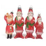 (4) Vintage Celluloid Santa Christmas Ornaments