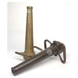 2 Vintage Civil Defense Brass & Iron Fire Nozzles