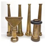 6 Vintage Brass Fire Nozzles Including Akron