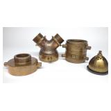 4 Vintage Brass Fire Nozzle & Hose Adapters