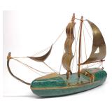 Vintage Malachite & Brass Ship Sculpture