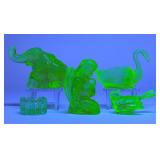 5 Uranium Glass Figurines (Incl. Mosser)