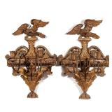 LOT 58 | PAIR FEDERAL EAGLE GILT WALL SCONCES | Circa 1825, each crested by an eagle and terminating