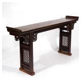 LOT 80 | CHINESE CARVED ALTAR TABLE | Open work returns showing foo lions h. 39 w. 78 d. 15 in.