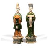 LOT 81 | PAIR CHINESE SANCAI GLAZED POTTERY FIGURES | Possibly Ming Dynasty, including a figure hold