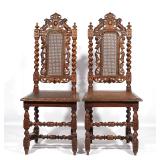 LOT 152 | PAIR BAROQUE HIGH-BACKED SIDE CHAIRS | Crest rail centered by cabochon with flanking rampa