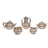 LOT 193 | (5PC) RARE TIFFANY & CO. SILVER TEA & COFFEE SET | Service set, ornately sculpted, compris