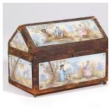 LOT 213 | 19TH CENTURY PORCELAIN DECORATED CASKET BOX | Casket box with Watteau-style porcelain pane