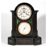 LOT 224 | MARBLE CLOCK WITH BAROMETER | 19th century French black marble mantel clock with gilt inci