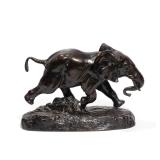 LOT 302 | ANTOINE LOUIS BAYRE (FRENCH, 1796-1875), BRONZE | Running elephant Bronze With foundry mar