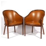 LOT 313 | PAIR WARD BENNETT FOR BRICKEL DESIGNS ARMCHAIRS  | Brown leather upholstery with continuou