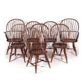 LOT 374 | (8PC) SET D.R. DIMES WINDSOR CHAIRS | Including 2 armchairs and 6 side chairs, branded sta