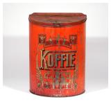 LOT 391 | BELGIAN COUNTRY "KOFFIE" STORAGE BIN | Red painted tin storage bin of semi-circular shape 