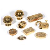 LOT 409 | (9PC) GROUP BRASS BOXES | Including 4 tobacco boxes: one with a celestial designed combina