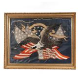LOT 441 | PATRIOTIC E. PLURIBUS UNUM EAGLE SILK EMBROIDERY | Embroidered eagle with a marble eye and