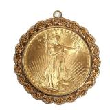 LOT 478 | 1924 WALKING LIBERTY DOUBLE EAGLE: $20 GOLD COIN | U.S. twenty dollar coin mounted within 