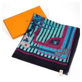 LOT 498 | HERMES COTTON PAREO: COACHING | Hermes printed cotton voile shawl / pareo, made in Italy, 