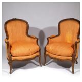 LOT 522 | PAIR LOUIS XVI-STYLE BERGERE EN CABRIOLET | Carved wood and upholstered frames, with match