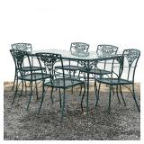 LOT 537 | (7PC) RUSSELL WOODARD PATIO FURNITURE SET | Wrought iron outdoor dining set in Orleans / O