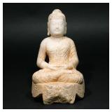 LOT 546 | MARBLE CARVED BUDDHA | Seated in full lotus h. 13 in.