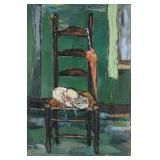LOT 4 | BELGIAN SCHOOL (20TH CENTURY) | Still life with chair Oil on canvas Signed indistinctly lowe