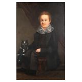 LOT 28 | 19TH CENTURY FOLK ART PORTRAIT OF A CHILD & CAT | Young boy seated with cat Oil on canvas N