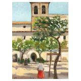 LOT 25 | MAURICE UTRILLO (FRENCH, 1883-1955) | Figures outside a monastery Oil on panel Signed lower