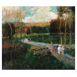 LOT 34 | ERNEST LAWSON (AMERICAN, 1873-1939) | Landscape with figures & wagons Oil on canvas Showing