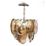 LOT 44 | A.V. MAZZEGA ART GLASS CHANDELIER | Designed as panels of concave molded opalescent and smo