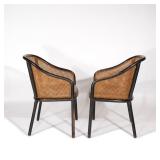 Brown leather upholstered seats with cane back, continuous wood frames; seat h. 18-1/2 in. h. 33 w. 