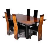 LOT 49 | (7PC) MINIFORMS DESIGNER DINING TABLE & CHAIRS | Italy, late 20th century, an inlaid burlwo