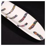 White Ellipse Kiln formed glass Centerpiece of fused glass with Murrini inclusions, on a steel stand