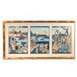 LOT 77  | UTAGAWA KUNISADA (TOKOYUNI III) (1786-1865) | Figures enacting a play for a noble in lands