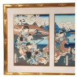oban woodblock triptych, signed oju hachiju-sai Toyokuni hitsu (aged 80 years)