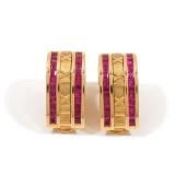 LOT 117 | PAIR TIFFANY & CO. RUBY & 18K GOLD EARRINGS | Italian 18k yellow gold, designed as two row