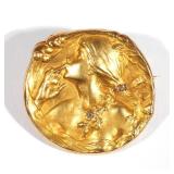 LOT 119 | FRENCH ART NOUVEAU 18K GOLD & DIAMOND PIN | (Tested to) 18k gold pin showing the bust of a