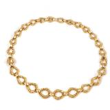 Designed as hammered and twisted-form 18k yellow gold links, stamped "WEBB 18K"; 15-7/8 in., 73g