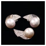 LOT 124 | (3PC) DAVID WEBB PLATINUM, PEARL, & DIAMOND SUITE | Including a pair of clip earrings and 