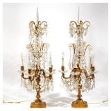 LOT 129 | PAIR 19TH C MONUMENTAL BRONZE & CRYSTAL CANDELABRA | 19th century, having notched spire fi