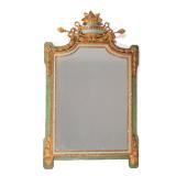LOT 132 | LOUIS XV CARVED & PAINTED WALL MIRROR | 18th century, with green paint and gilded, crested