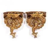 LOT 134 | PAIR FRENCH GILT CARVED WALL BRACKETS | 19th century wall shelves with latticework and roc