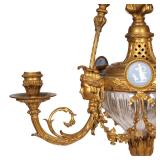 Ormolu with inset Wedgwood Jasperware medallions and glass reservoir, each scrolling arm with a fema