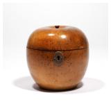 LOT 138 | GEORGIAN APPLE-FORM TEA CADDY | Hinged lid with wood stem finial, revealing one compartmen