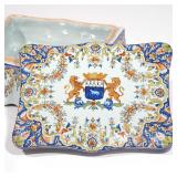 Serpentine edge box painted with faux keyhole, the lid with two lions holding the crest of Quimper, 